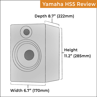 The dimensions of the small Yamaha HS5 studio monitor