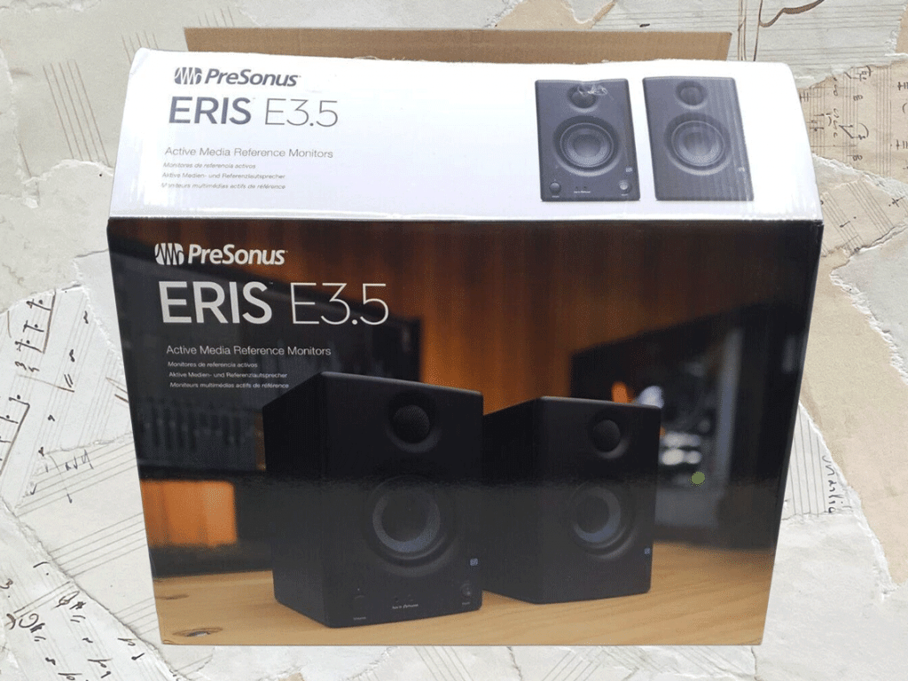 Outer packaging for a pair of Presonus Eris E3.5 monitors
