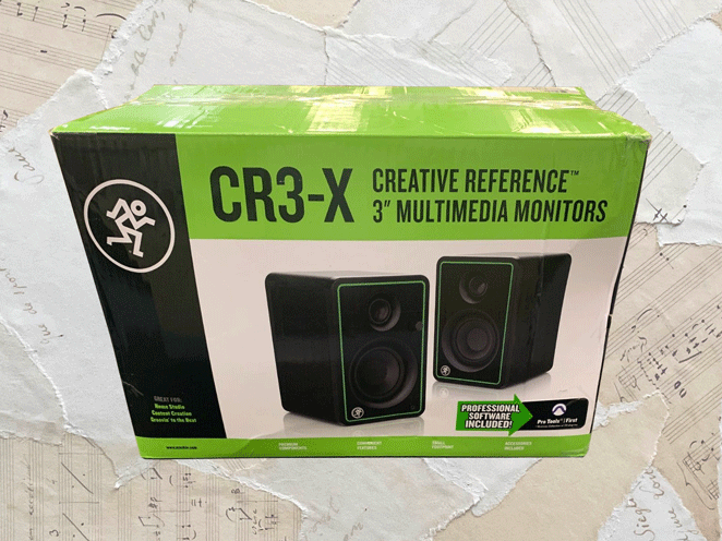 Outer packaging for a pair of Mackie CR3-X monitors