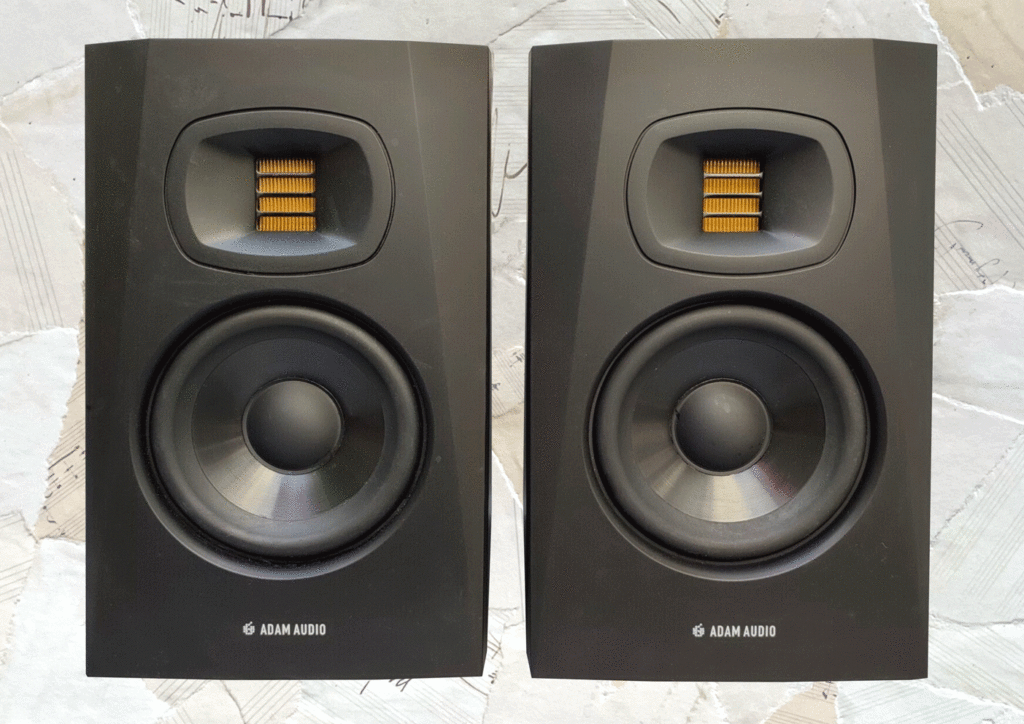 Adam Audio T5V review monitors - pair - front facing