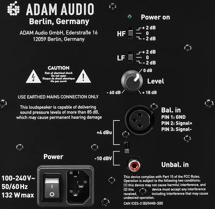 Adam Audio T5V controls