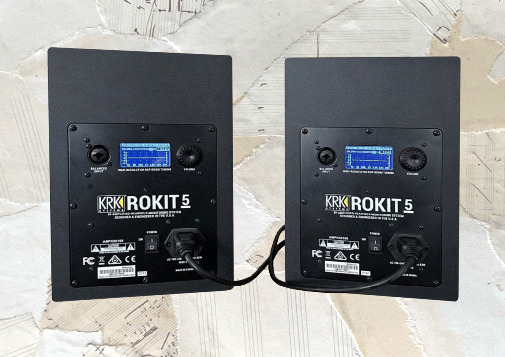 The back of the KRK Rokit 5 G4 studio monitors