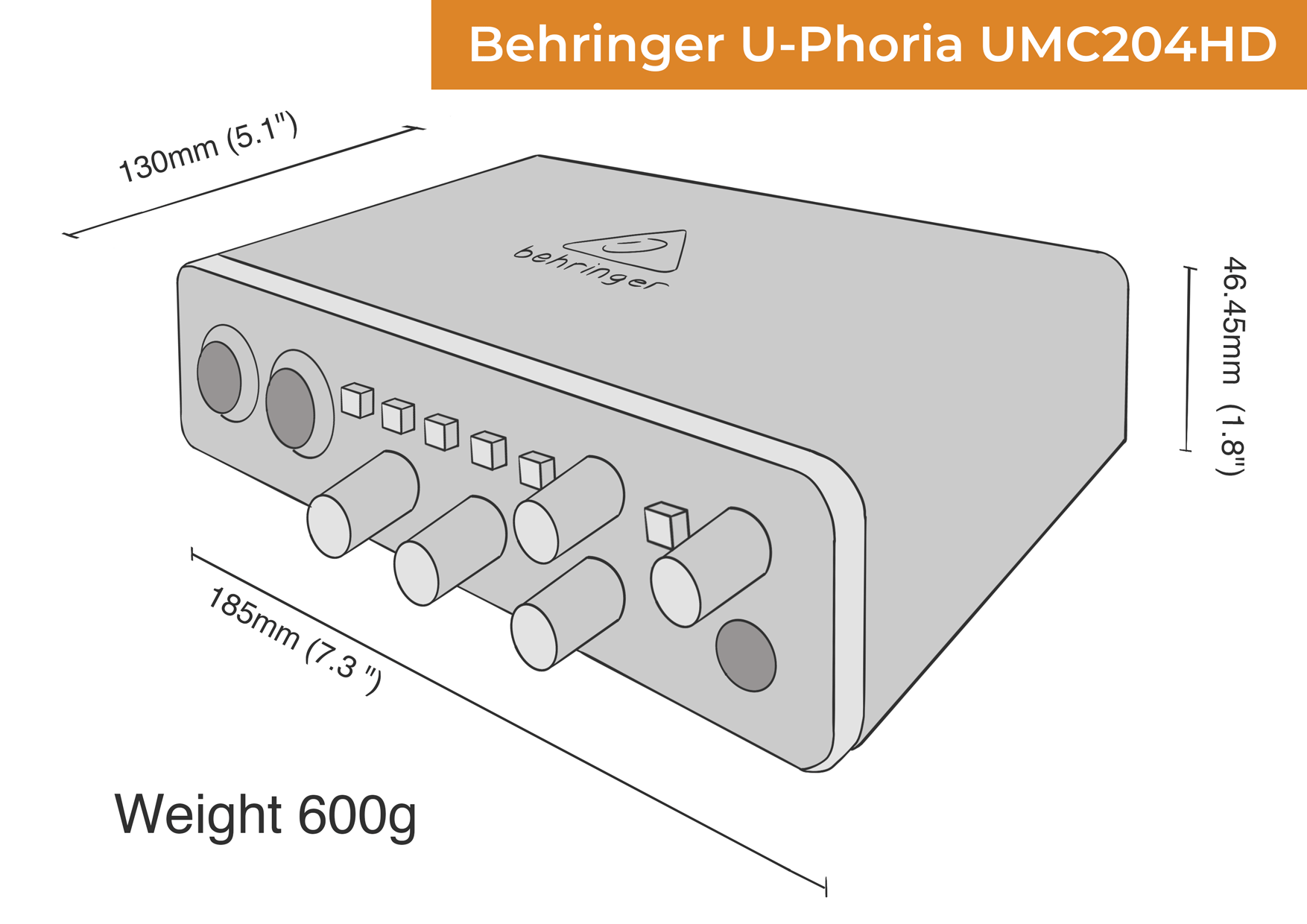 Behringer U-Phoria UMC204HD dimensions and weight