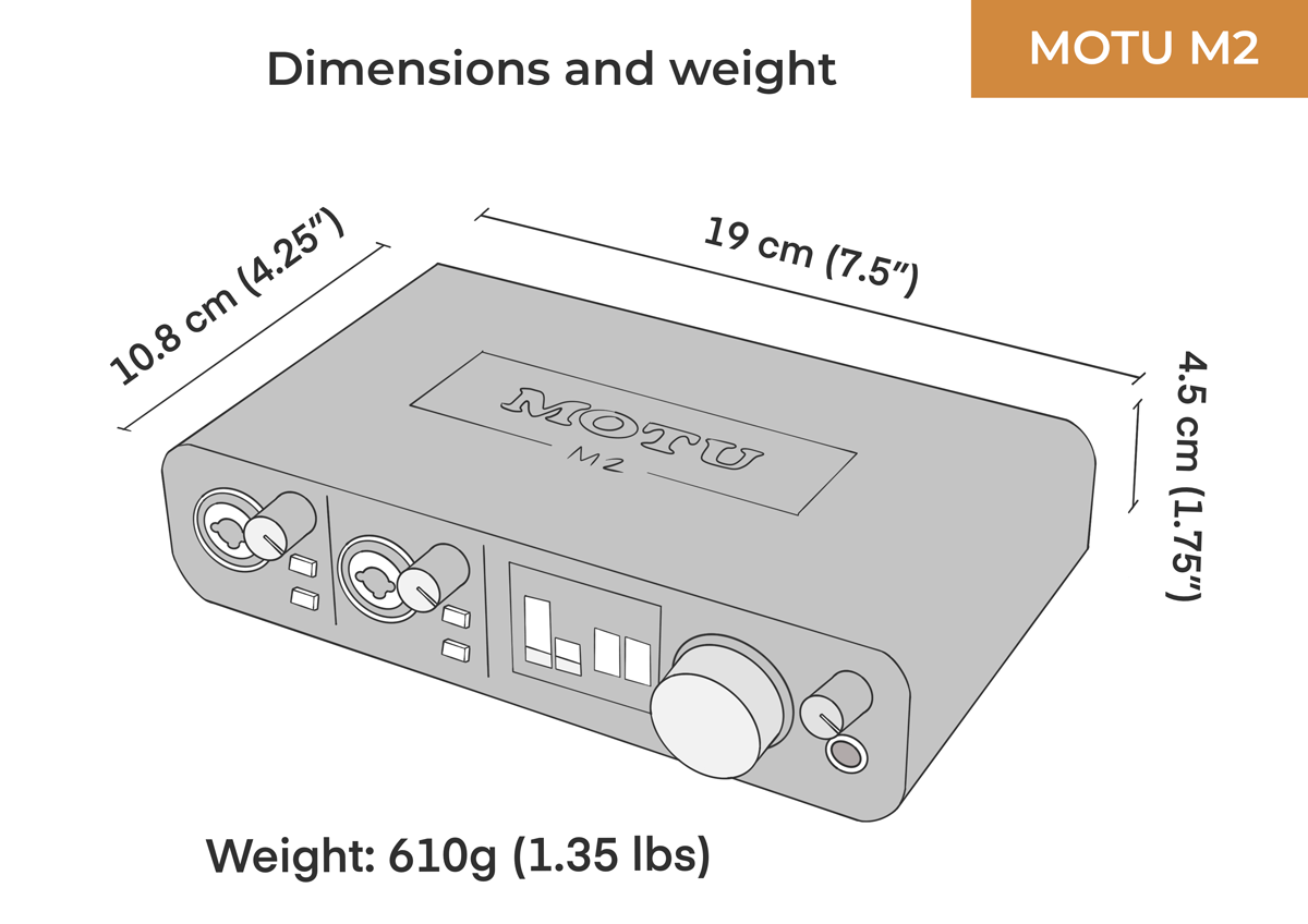 MOTU M2 dimensions and weight
